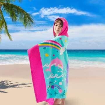 VOOVA & MOVAS Pink Whale Kids Hooded Beach Towel - 100% Cotton