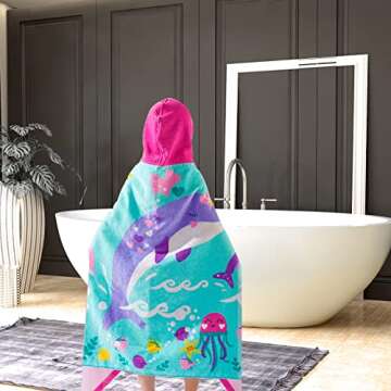 VOOVA & MOVAS Pink Whale Kids Hooded Beach Towel - 100% Cotton