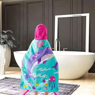 VOOVA & MOVAS Pink Whale Kids Hooded Beach Towel - 100% Cotton