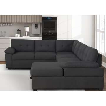 asunflower Modular Sectional Sofa Sleeper, U Shaped Sleeper Sofa with Pull Out Bed, 6 Seater Modern Sectional Couch with Storage, Bed Couch for Living Room,Apartment(Dark Grey)