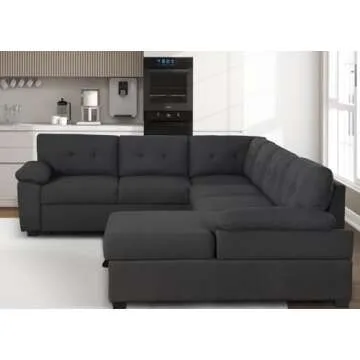 asunflower Modular Sectional Sofa Sleeper, U Shaped Sleeper Sofa with Pull Out Bed, 6 Seater Modern Sectional Couch with Storage, Bed Couch for Living Room,Apartment(Dark Grey)