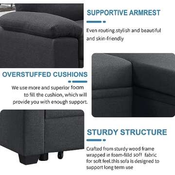 asunflower Modular Sectional Sofa Sleeper, U Shaped Sleeper Sofa with Pull Out Bed, 6 Seater Modern Sectional Couch with Storage, Bed Couch for Living Room,Apartment(Dark Grey)