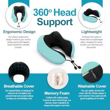 Adjustable Travel Pillow for Neck Support & Comfort, Lightweight Memory Foam Travel Neck Pillow for ...