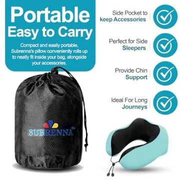 Adjustable Travel Pillow for Neck Support & Comfort, Lightweight Memory Foam Travel Neck Pillow for Sleeping - Washable & Breathable Plane Pillow for Traveling with Eyemask, Earplug & Carry Bag