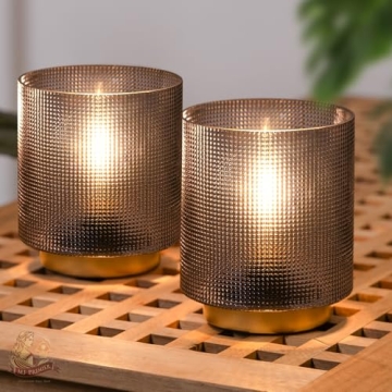 MJ PREMIER Battery Operated Lamp with Timer, Small Cordless Table Lamp for Bedroom, Glass Battery Po...