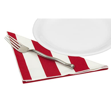Red Stripe Cloth Napkins for Holidays, Set of 4, 100% Cotton