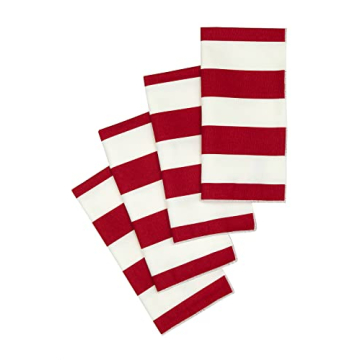 Red Stripe Cloth Napkins for Holidays, Set of 4, 100% Cotton