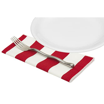 Red Stripe Cloth Napkins for Holidays, Set of 4, 100% Cotton