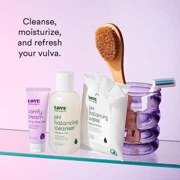 Love Wellness Comfy Cream, pH Balancing Cleanser & Wipes | Vulva Moisturizer, Feminine Wipes & Wash Set | Nourishing Vaginal Health Support for pH Balance, Dry & Sensitive Vulva | Fragrance-Free