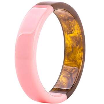 Jude Jewelers Imitation Jade Glass Acrylic Resin Plastic Statement Cocktail Party Holiday Bangle Bracelet (Pink Brown)