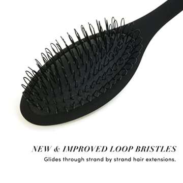 The Hair Shop Black Loop Brush - Salon Professional Grade with Matted Black and Ergonomic Design - Safe Detangler Tool for 100% Remy Human and Synthetic Hair Extensions and Wigs
