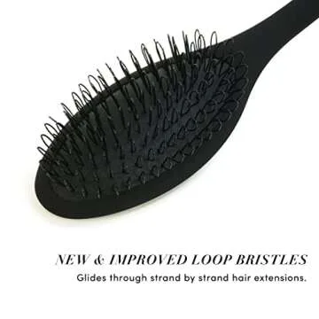 The Hair Shop Black Loop Brush - Salon Professional Grade with Matted Black and Ergonomic Design - Safe Detangler Tool for 100% Remy Human and Synthetic Hair Extensions and Wigs