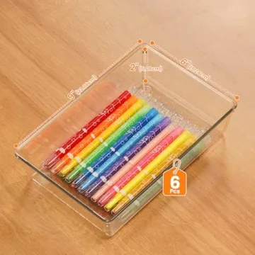 Criusia Drawer Organizer, 6 Pack Clear Plastic Drawer Organizer Bins, Versatile Organization and Storage Trays for Vanity Makeup, Bathroom, Kitchen Utensils