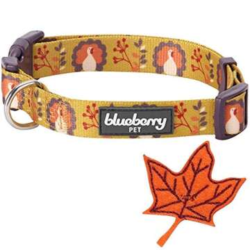 Blueberry Pet 8 Patterns Thanksgiving Fall Festival Moonlit Turkey Designer Adjustable Dog Collar with Maple, Large, Neck 18"-26"