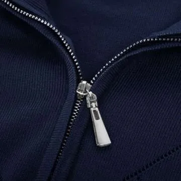 2024 Women's Half Zip Pullover Sweaters V Neck Collared Long Sleeve Knit Fall Tops Dressy Casual(L,Navy Blue)