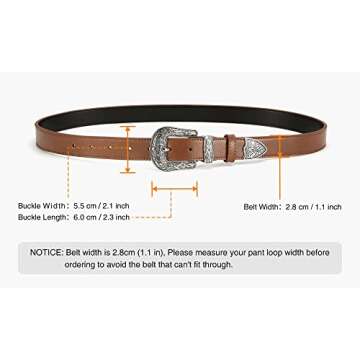 Brown Belt Women - 1.1" CR Western Belts For Woman Leather Belts Cowboy Belt - Country Belts For Women with Vintage Buckle for Jeans