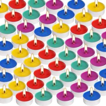 Assorted Colors Tea Lights Candle Bulk - 5 Colors - 4 Hours Unscented Smokeless Votive Candles for A...