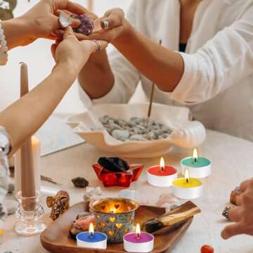 Assorted Colors Tea Lights Candle Bulk - 5 Colors - 4 Hours Unscented Smokeless Votive Candles for Anniversaries Shabbat Valentine's Day - 50 Pack