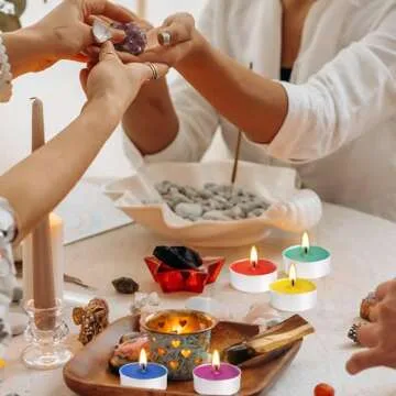 Assorted Colors Tea Lights Candle Bulk - 5 Colors - 4 Hours Unscented Smokeless Votive Candles for Anniversaries Shabbat Valentine's Day - 50 Pack