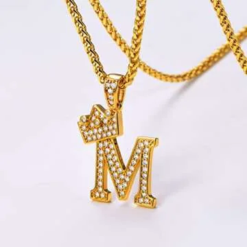 U7 Crown Initial Necklace for Men and Women Accessories