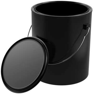 hBARSCI Plastic Paint Can (Black) - 1 Gallon Bucket w/Lid & Handle - Triple Lock Airtight Seal - Tou...