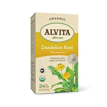 Alvita Organic Dandelion Root Herbal Tea - Made with Premium Quality Organic Dandelion Root Leaves, A Delicate Mint Flavor and Aroma, 72 Tea Bags (3 Pack)