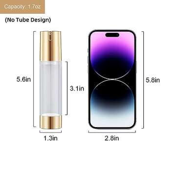 UMETASS 1.7 oz Empty Airless Pump Bottles, Refillable Cosmetic Containers, Travel Size Vacuum Bottle for Lotion, Hand Sanitizer, Toner, Moisturizer and Facial Serum (Golden, 3 pcs)