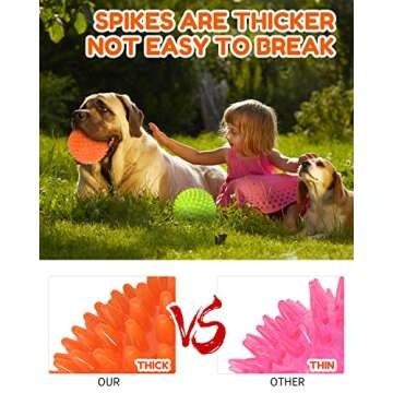 Pweituoet 4.5” Heavy Duty Squeaky Dog Balls for Medium Large Dogs, Dog Toys for Aggressive Chewers, Spike Ball Toys for Clean Teeth and Training(2 Pack)