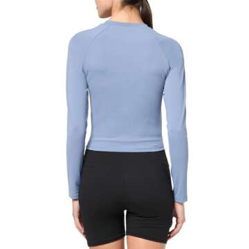 GGOV Womens Long Sleeve Crop Workout Tops Yoga Cropped Top Gym Shirts Athletic Clothes Slim Fit xMist Blue