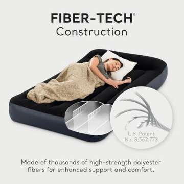 Intex Dura-Beam Standard Pillow Top Airbed Comfortable Blow Up Portable Air Mattress with Built-in Electric Pump and Carrying Bag, Twin Size, Blue