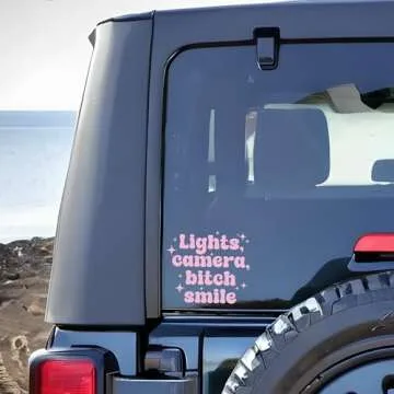 Lights, Camera, Bitch Smile Decal - Lights, Camera, B Smile Sticker - Cute Car Accessories - Positive Affirmation Stickers - Mental Health Gifts for Women, Bestie, Friend - Choice of Color, 6 Inch