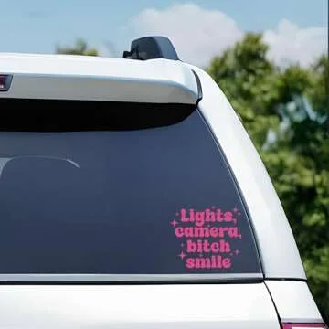 Lights, Camera, Bitch Smile Decal - Lights, Camera, B Smile Sticker - Cute Car Accessories - Positive Affirmation Stickers - Mental Health Gifts for Women, Bestie, Friend - Choice of Color, 6 Inch
