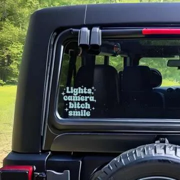 Lights, Camera, Bitch Smile Decal - Lights, Camera, B Smile Sticker - Cute Car Accessories - Positive Affirmation Stickers - Mental Health Gifts for Women, Bestie, Friend - Choice of Color, 6 Inch