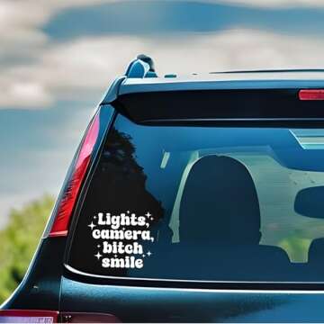 Lights, Camera, Bitch Smile Decal - Lights, Camera, B Smile Sticker - Cute Car Accessories - Positive Affirmation Stickers - Mental Health Gifts for Women, Bestie, Friend - Choice of Color, 6 Inch