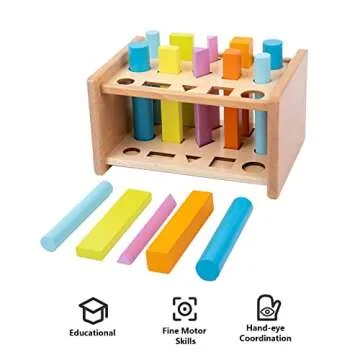 Montessori Toys for 1 2 3 Years Old Wooden 3D Shape Matching Toys,Wooden Posting Stand Montessori Color Sorting Sticks Game-Cognitive Shapes Colors,Educational Sensory Toy for Boys Girls Gift（15 Pcs）
