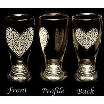 Celtic Knot Heart Pint Glass - Free Personalized Engraving, Heart beer glass