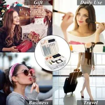 DISEN Makeup Bag Organizer with Extra 5 Brushes, Adjustable Dividers, Makeup Bags for Women Cosmetic Bag Portable Travel Case Waterproof and Durable