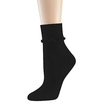 DOOVID Womens Socks Cute Ruffle Socks Cotton Turn-Cuff Frilly Crew Socks Slouch Casual Socks for Wom...
