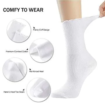 DOOVID Womens Socks Cute Ruffle Socks Cotton Turn-Cuff Frilly Crew Socks Slouch Casual Socks for Women 1 Pair Black