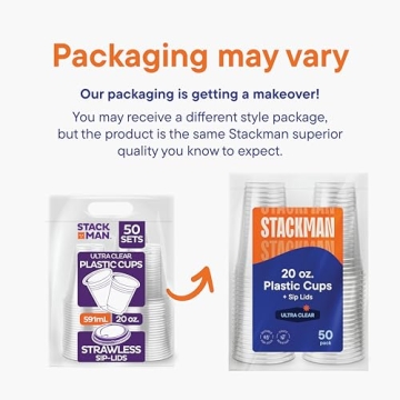 20 oz Clear Plastic Cups with Strawless Lids – 50 Sets