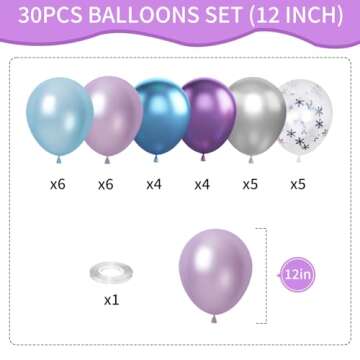 Frozen Balloons, 12 Inch Purple Blue White and Silver Balloons with Snowflake Balloons for Girls Fro...
