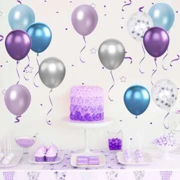 Frozen Balloons, 12 Inch Purple Blue White and Silver Balloons with Snowflake Balloons for Girls Frozen Theme Party Supplies Ice Snow Theme Birthday Baby Shower Winter Party Decorations