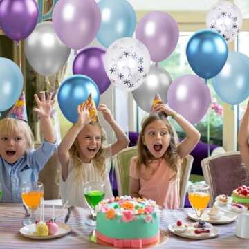 Frozen Balloons, 12 Inch Purple Blue White and Silver Balloons with Snowflake Balloons for Girls Frozen Theme Party Supplies Ice Snow Theme Birthday Baby Shower Winter Party Decorations