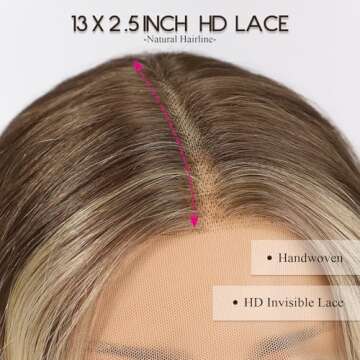 EMMOR Long Ombre Blonde Lace Front Wig for Women,25 Inch Natural Wavy Daily Hair Synthetic Lace Wigs Middle Part,Hand Tied/Longlife/Lightweight