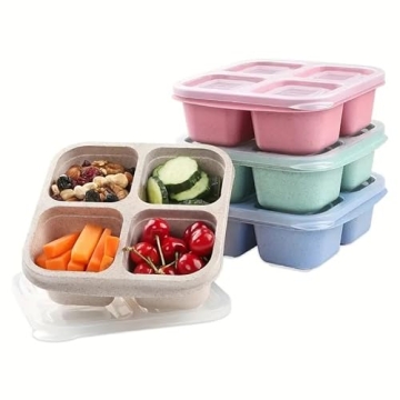 1PC Snack Containers, Divided Bento Lunch Snack Box with Transparent Lids, Reusable Meal Snack Conta...