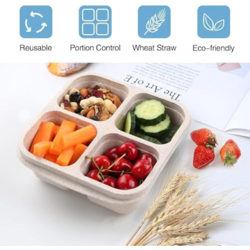 1PC Snack Containers, Divided Bento Lunch Snack Box with Transparent Lids, Reusable Meal Snack Containers for Adults, BPA Free, 4 Compartment Food Storage Containers for People Work Travel, Green
