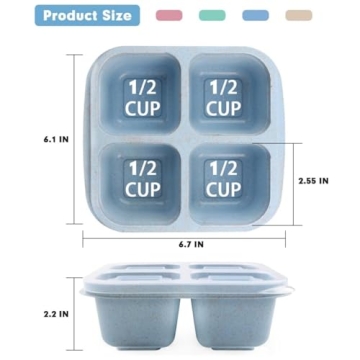 1PC Snack Containers, Divided Bento Lunch Snack Box with Transparent Lids, Reusable Meal Snack Containers for Adults, BPA Free, 4 Compartment Food Storage Containers for People Work Travel, Green