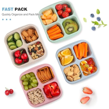 1PC Snack Containers, Divided Bento Lunch Snack Box with Transparent Lids, Reusable Meal Snack Containers for Adults, BPA Free, 4 Compartment Food Storage Containers for People Work Travel, Green
