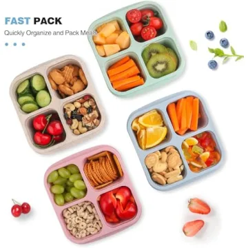 1PC Snack Containers, Divided Bento Lunch Snack Box with Transparent Lids, Reusable Meal Snack Containers for Adults, BPA Free, 4 Compartment Food Storage Containers for People Work Travel, Green