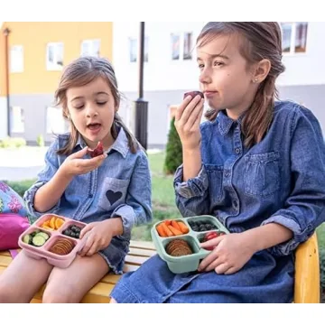 1PC Snack Containers, Divided Bento Lunch Snack Box with Transparent Lids, Reusable Meal Snack Containers for Adults, BPA Free, 4 Compartment Food Storage Containers for People Work Travel, Green